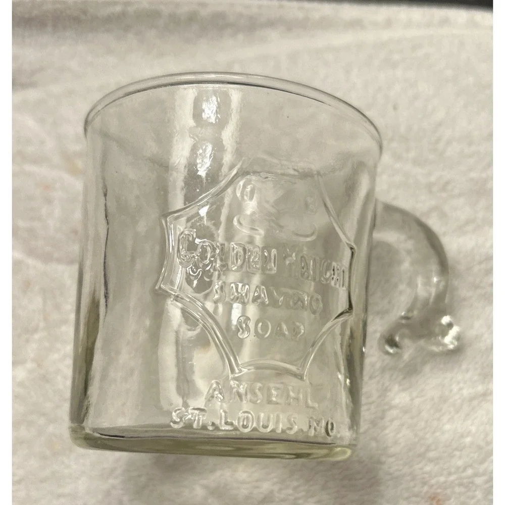 1930's Golden Knight Shaving Soap Glass Mug - Ansehl Co St. Louis Mo. Vintage